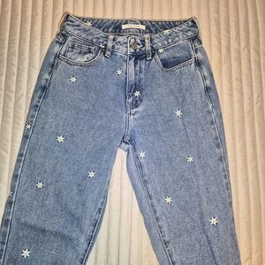 PacSun Light Blue Mom Jeans Size 24 Floral Embroidery